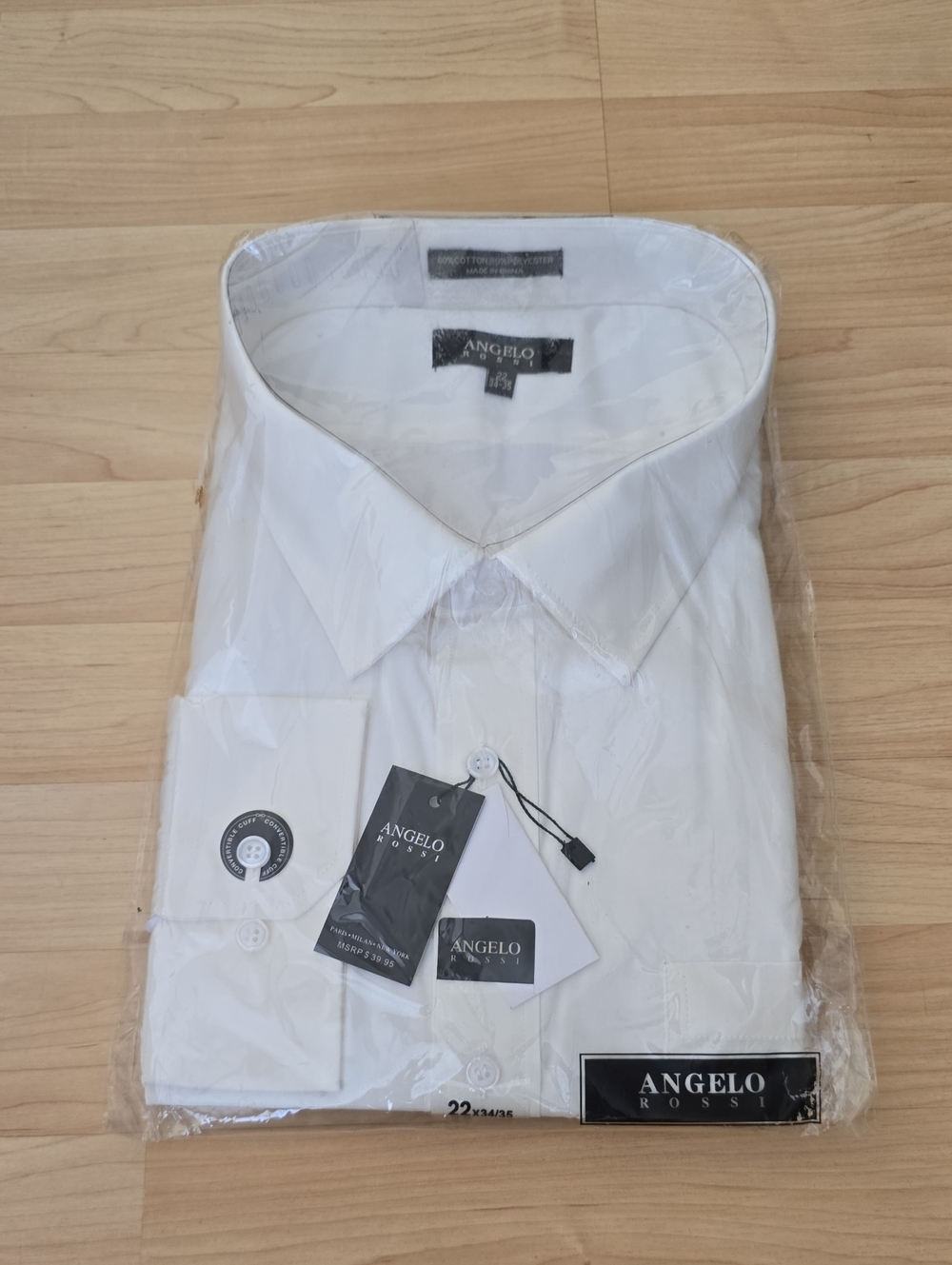 NWT Mens Angelo Rossi White Button Down Dress Shirt Size 22 34/35